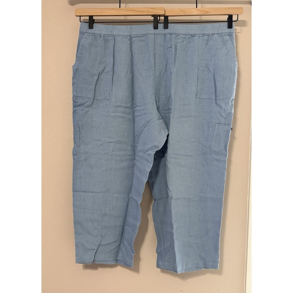 Susan Graver Pure Women’s Pants Crop Elastic Waist Pockets Blue Chambray Size 3X - Picture 2 of 9